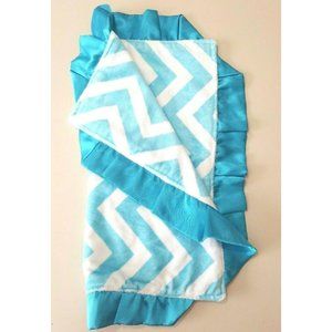 Cozy Brand Security Blanket Lovey plush blue chevron satin edged soft soothing